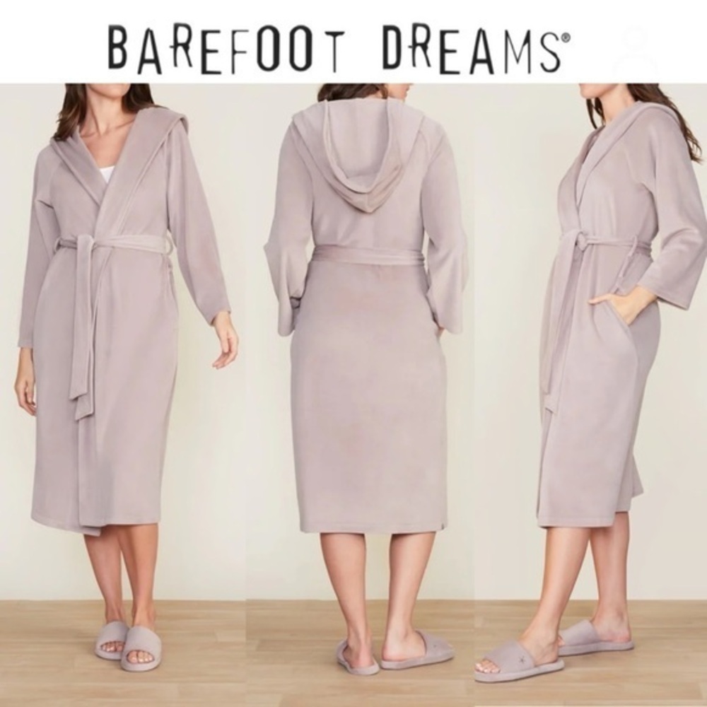 Barefoot Dreams Luxechic Velour Hooded In Deep Taupe Robe Sz 1 NWT 198$